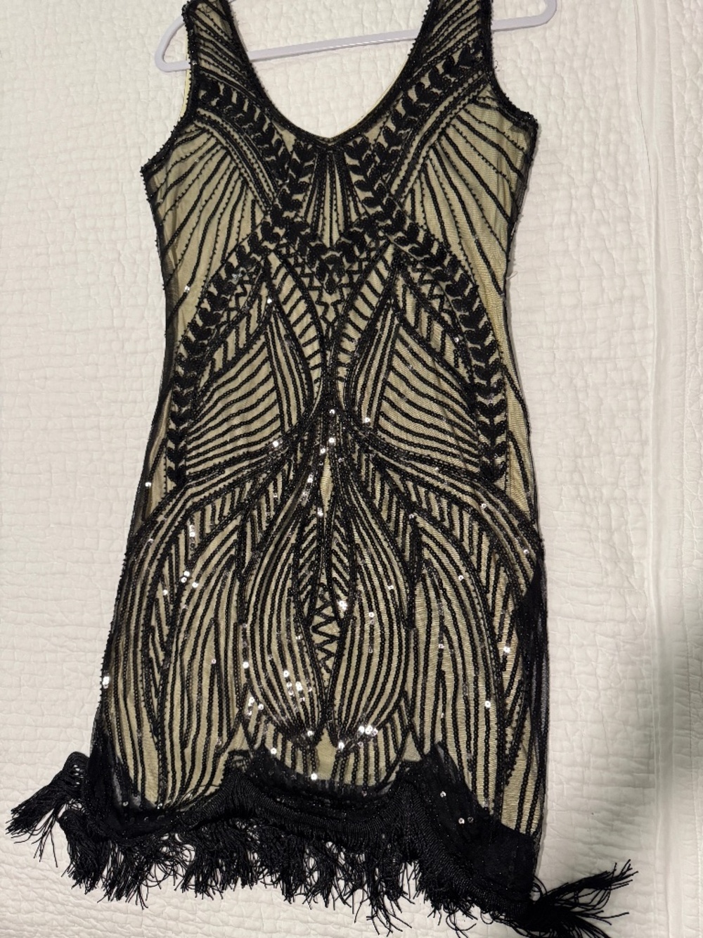 Flapper 1920 Black/ Apricot Sleeveless Dress- Medium
